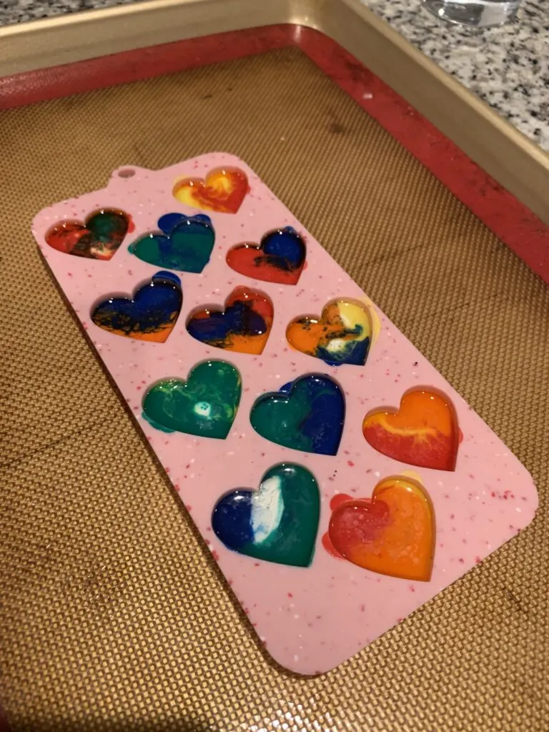 melted crayons in a silicone heart shaped mold