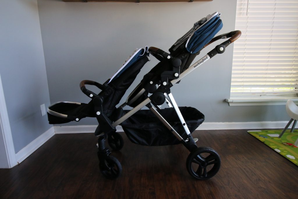 mockingbird double stroller with the shades down
