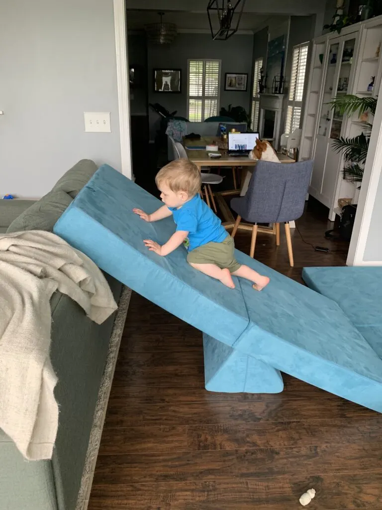 Nugget set up as a ramp on the back of a couch