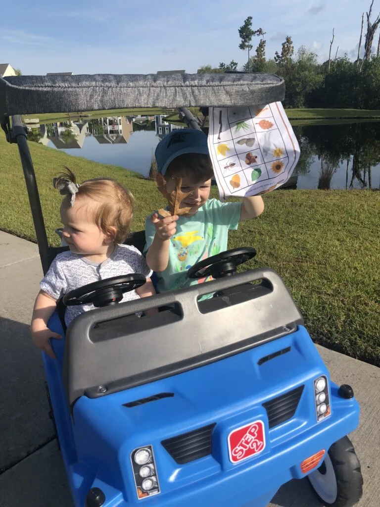 toddlers on a fall nature hunt