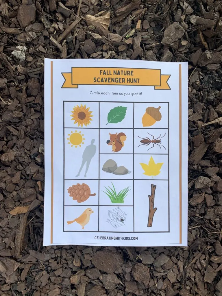 Fall scavenger hunt printable free PDF