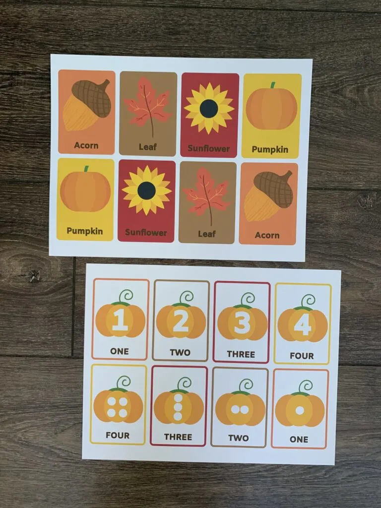 printable fall matching game