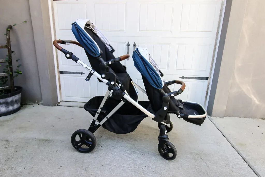 unfolded double mockingbird stroller