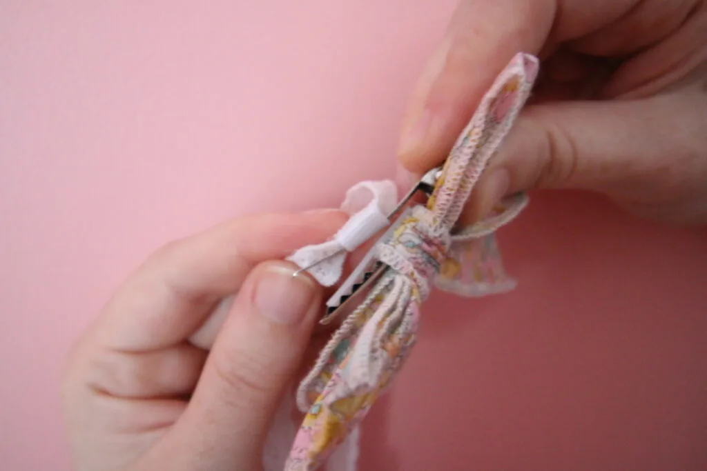 adding an alligator clip to a baby headband