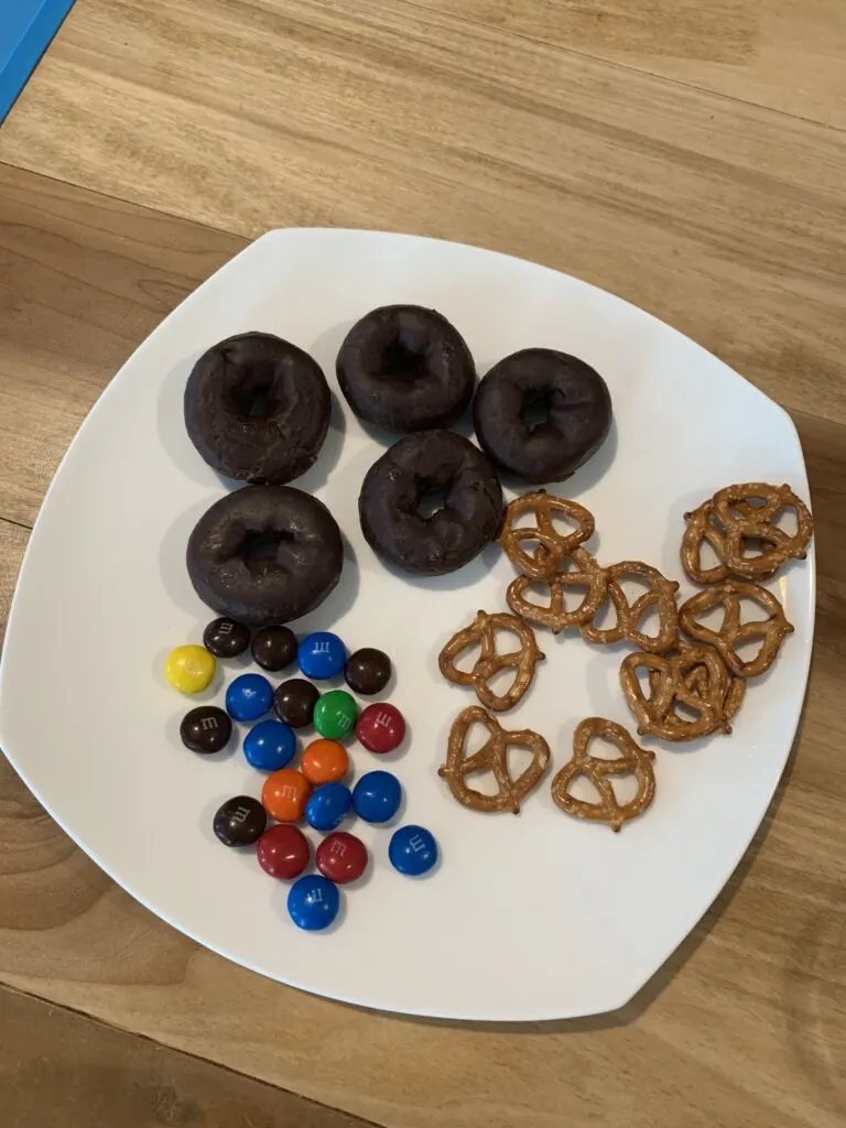 ingredients to make mini chocolate spider donuts