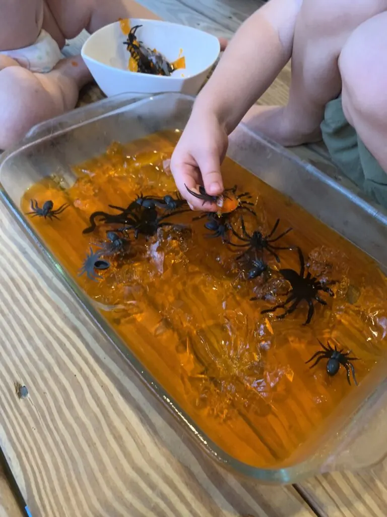 halloween jello sensory bin