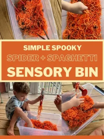 simple and spooky spider and spaghetti sensory bin