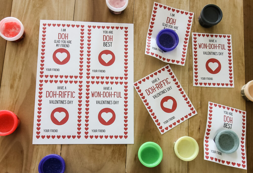 play doh valentines on a table