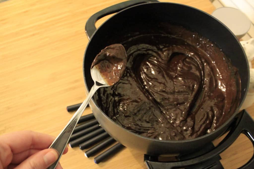 chocolate fondue with heart design