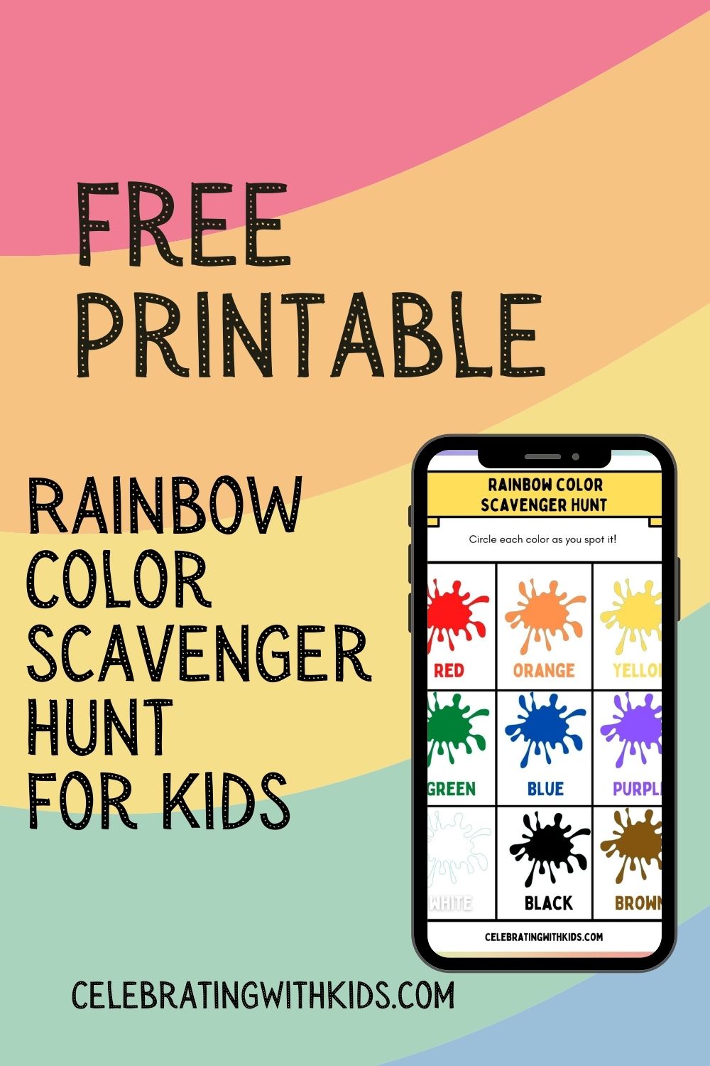 free printable rainbow color scavenger hunt for kids