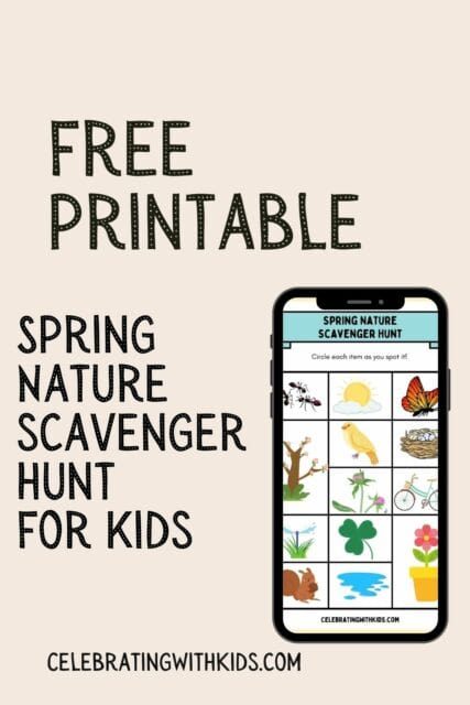 Spring Scavenger hunt for kids (free printable!) - Celebrating with kids