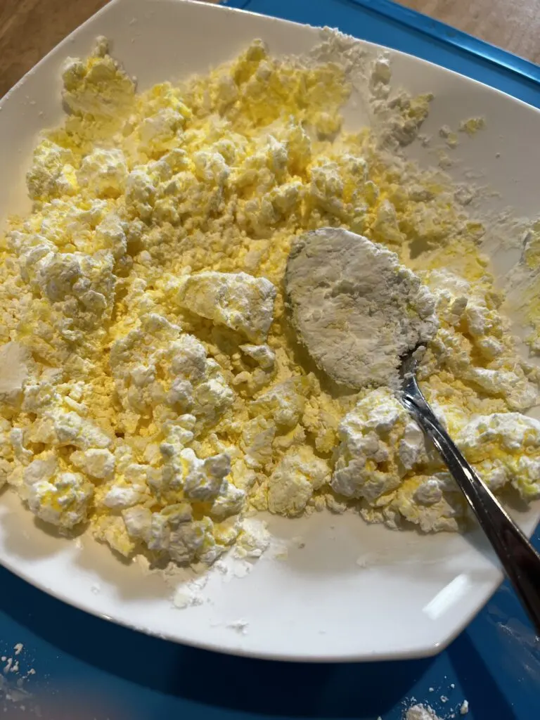crumbly cloud play dough before being kneaded
