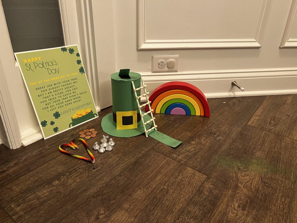leprechaun trap with trail of glitter to the door