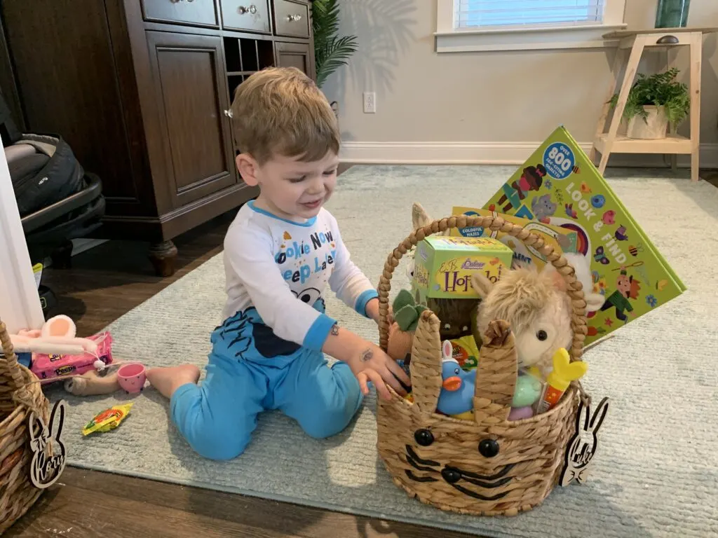 toddler boy with easter basket
