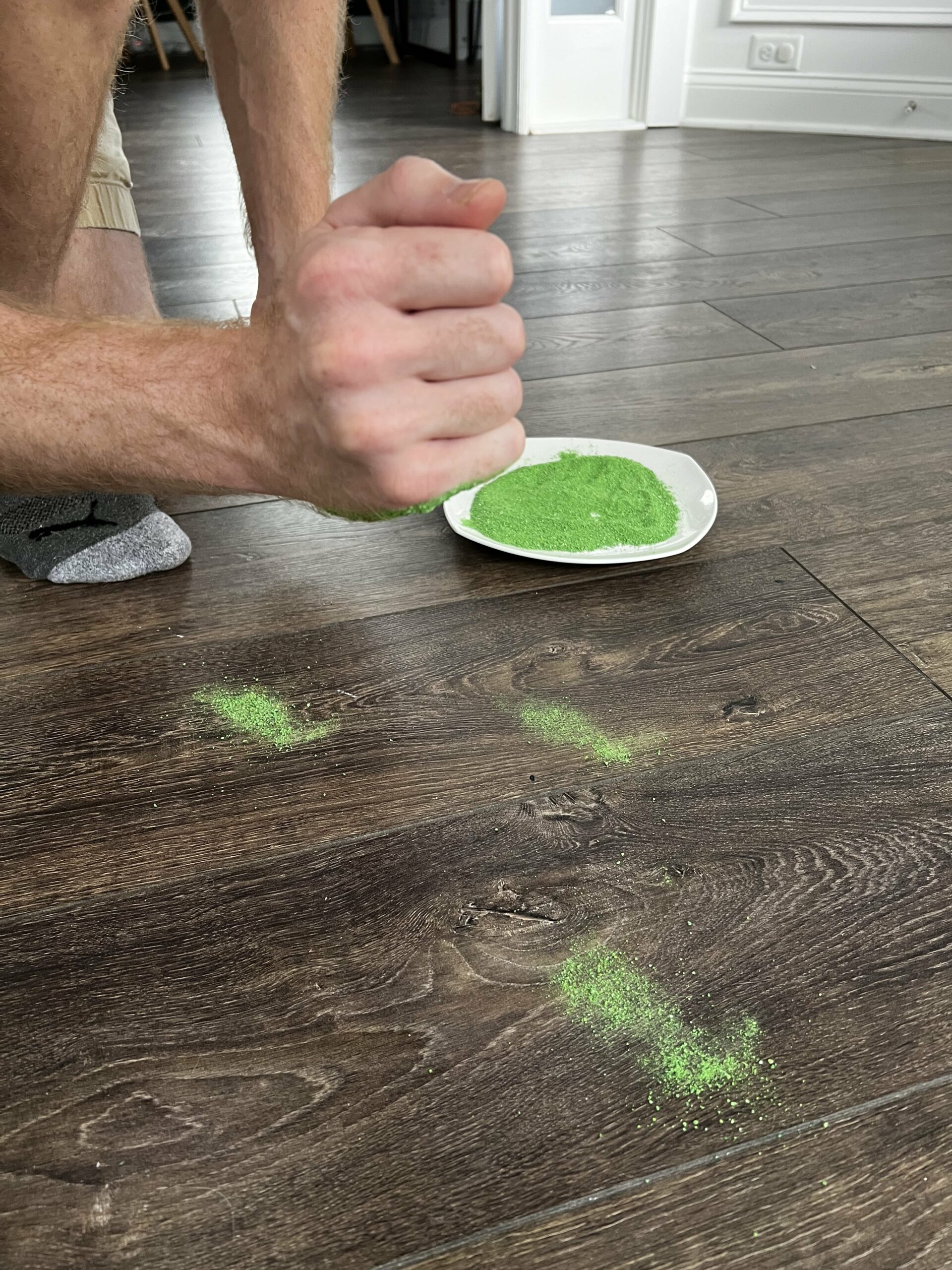 stamping leprechaun footprints on the floor