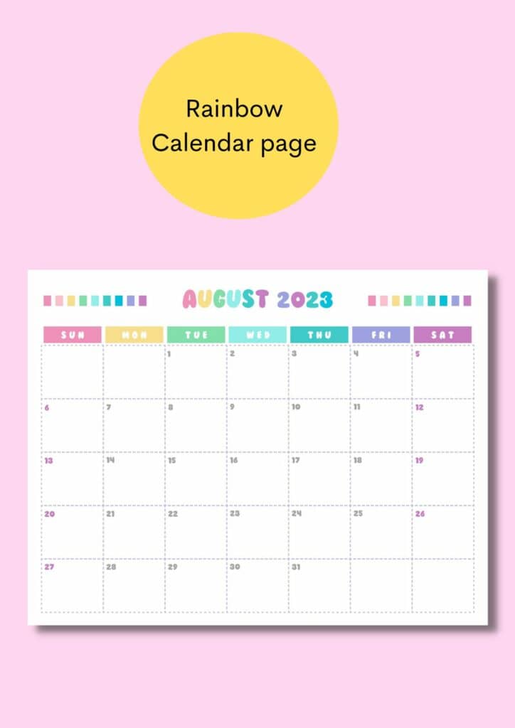 rainbow august calendar