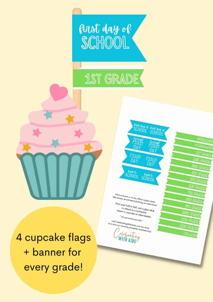first day of school cupcake flags