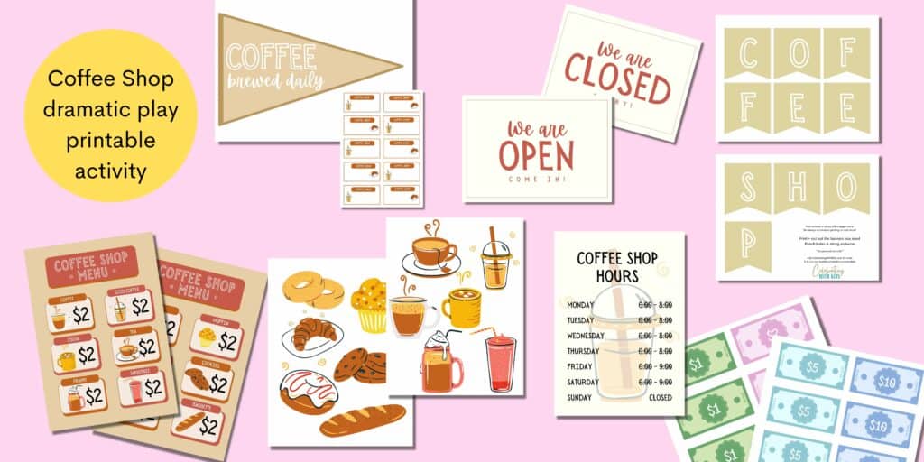 Coffee Shop dramatic play printable activity banner