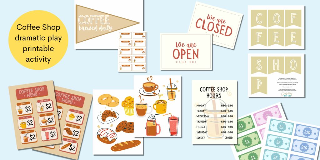 coffee shop dramatic play printable activity banner