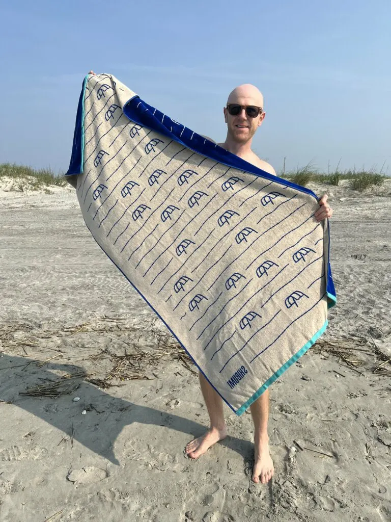 showing backside of shibumi beach towel