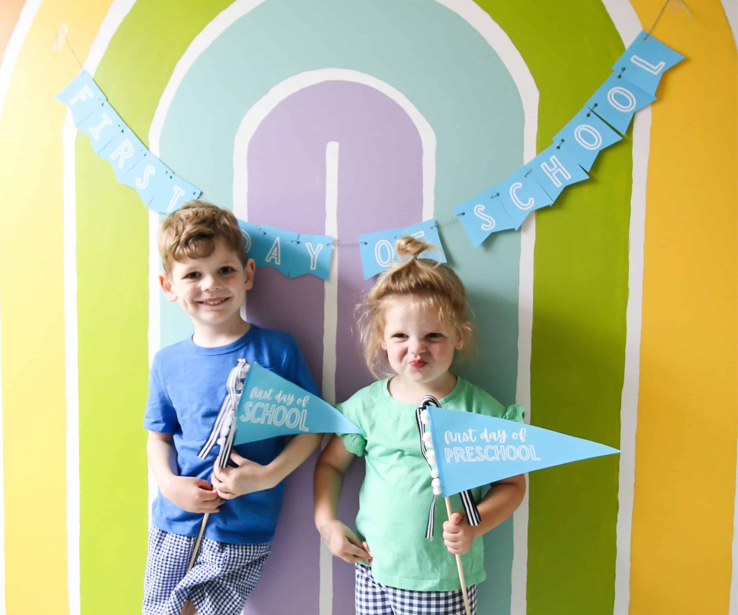 kids with back to school printable signs