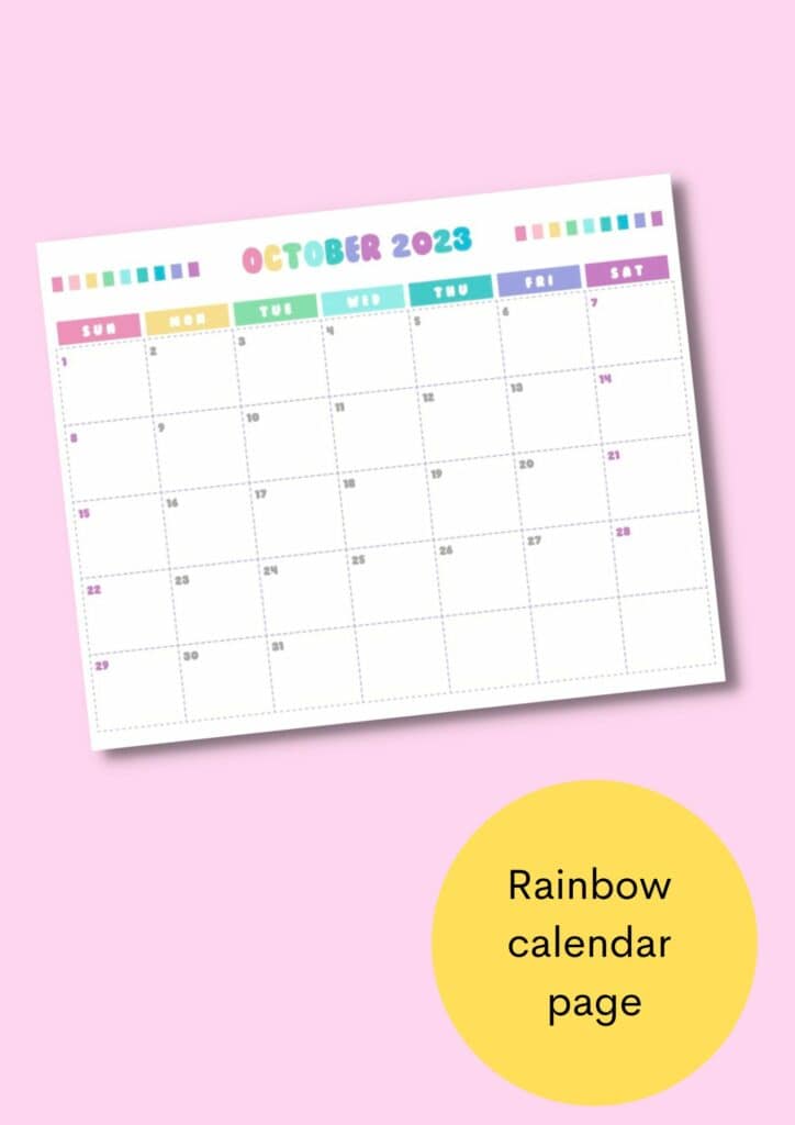 rainbow october calendar