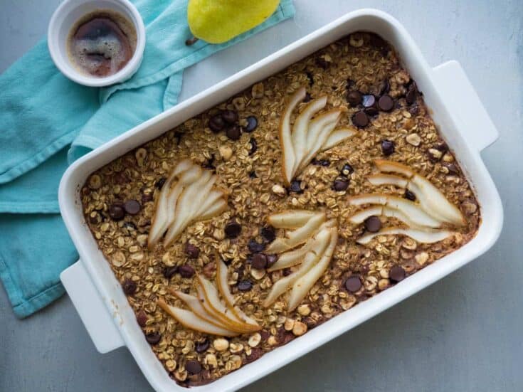 Image for Browned Butter, Pear and Dark Chocolate Baked Oatmeal Recipe 