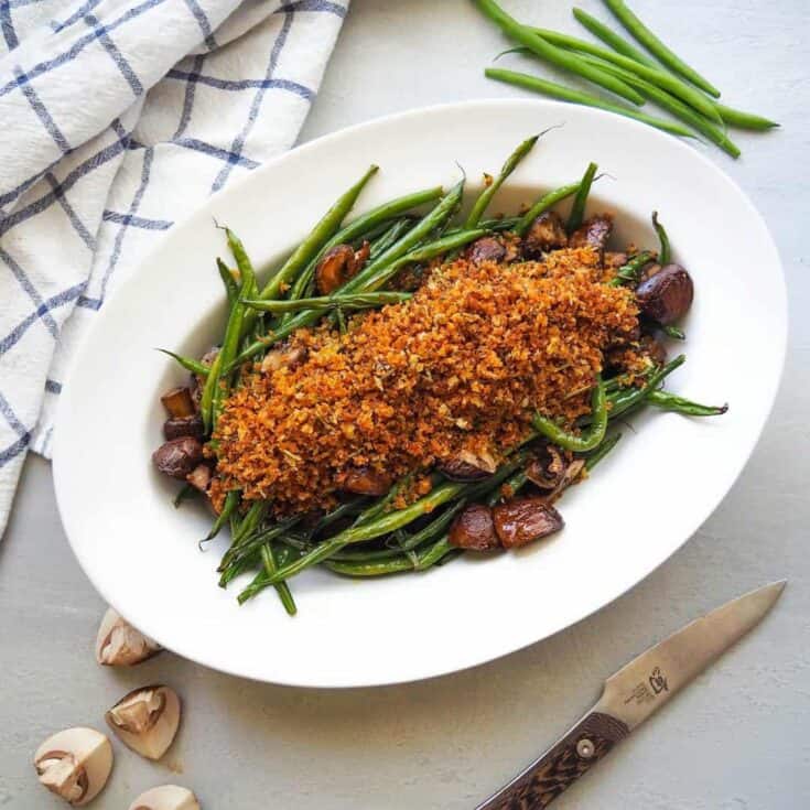 Image for Roasted Green Beans and Mushrooms with Herbed Breadcrumbs Recipe