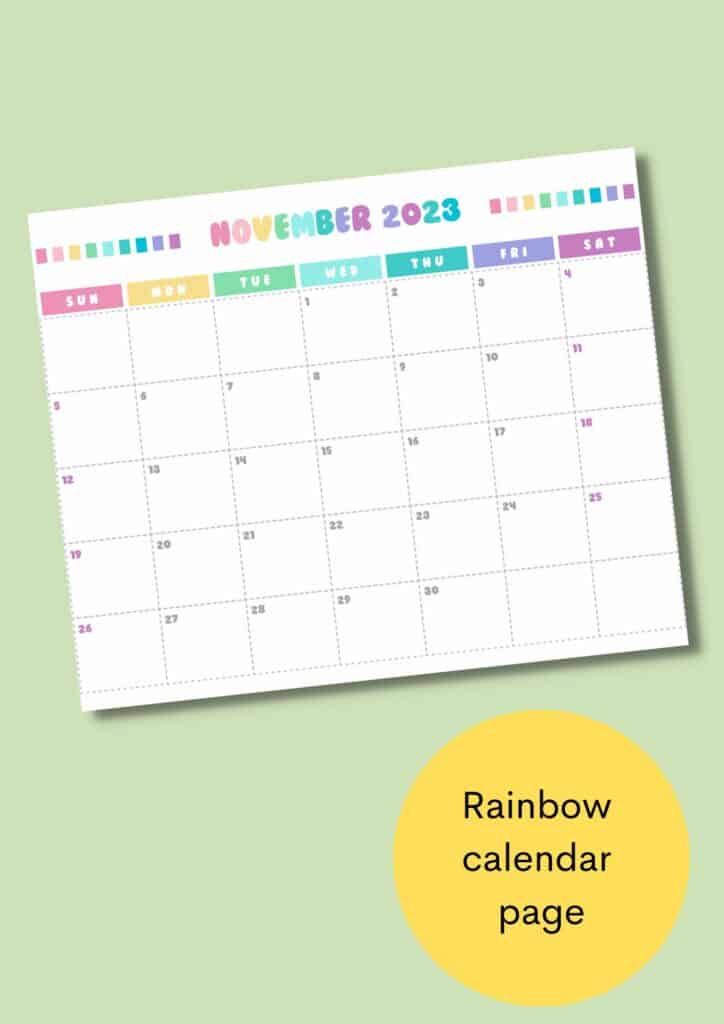 november rainbow calendar