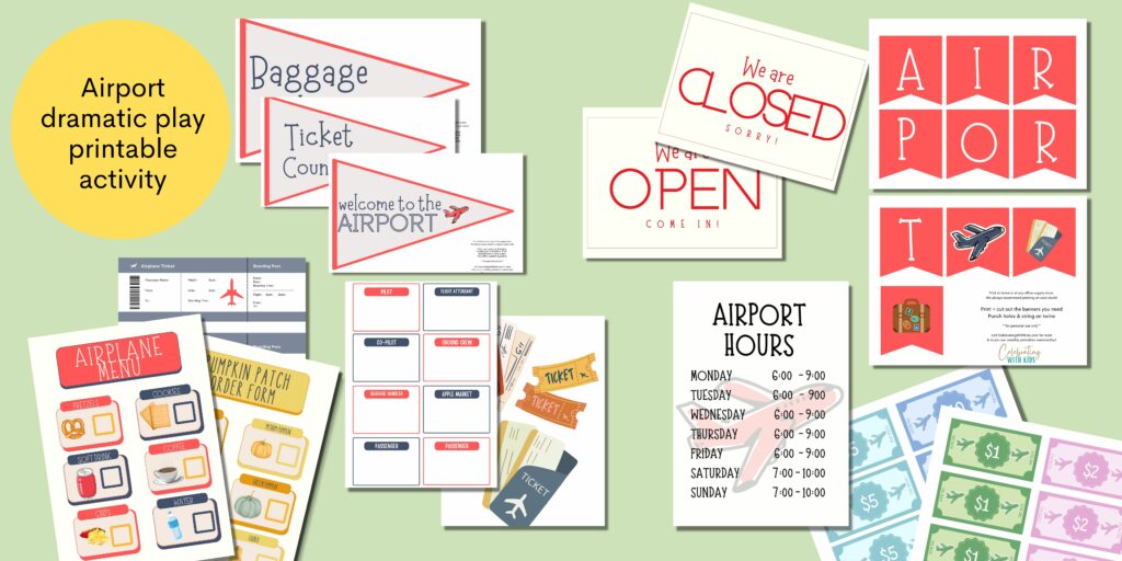 Airport dramatic play printable activity banner