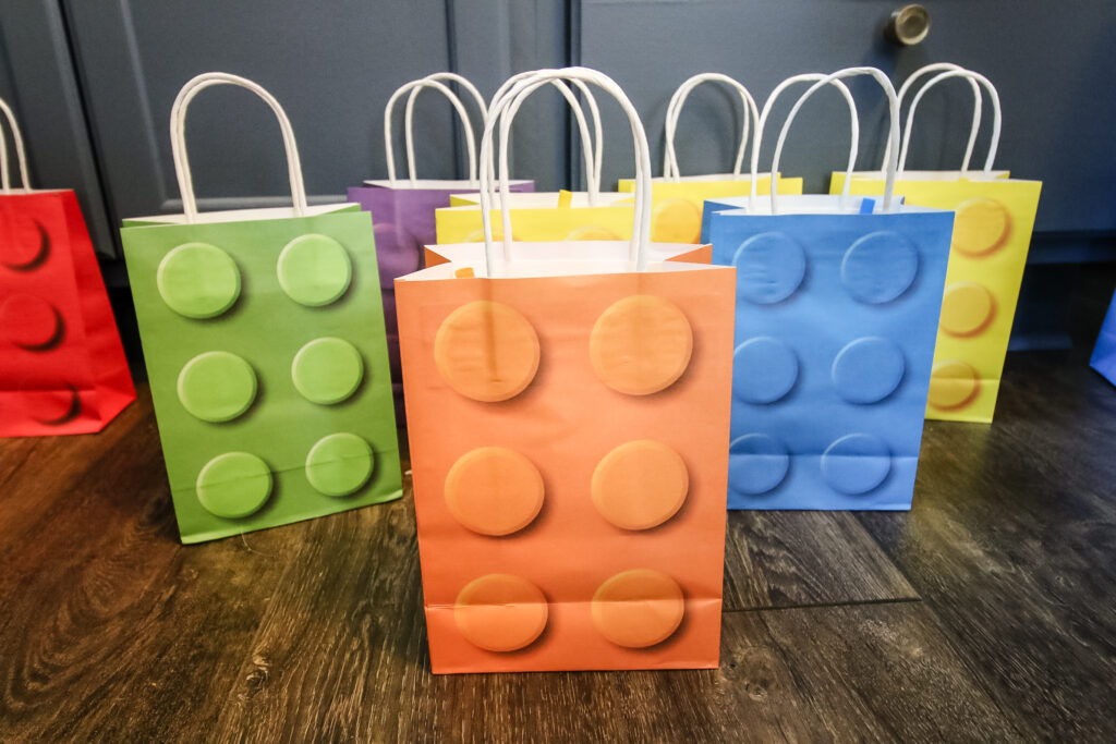 lego party goodie bag for a birthday party