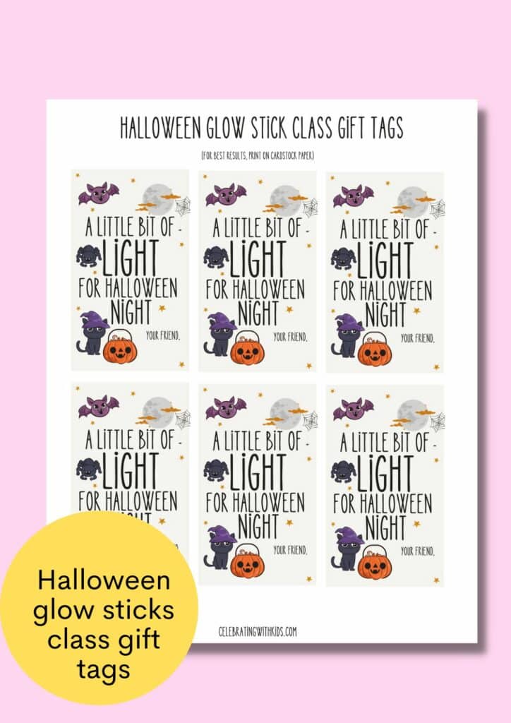 Halloween glow sticks class gift tags
