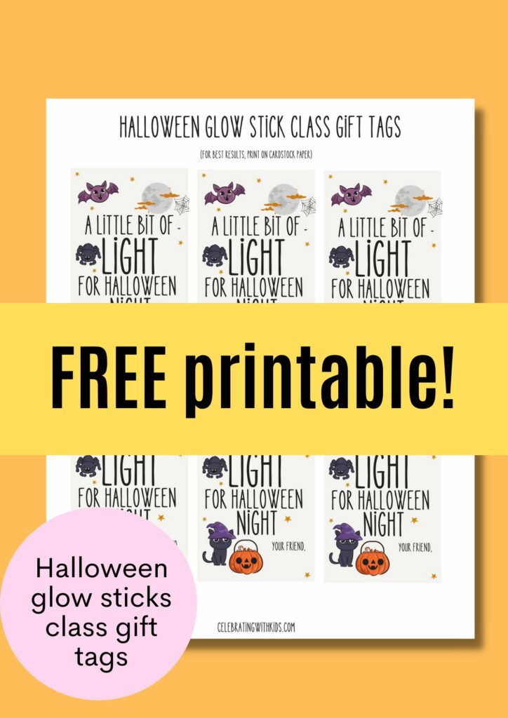 Halloween glow sticks class gift tags