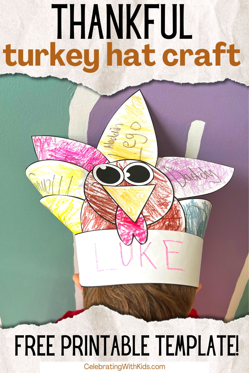 Thankful turkey hat craft free printable for kids