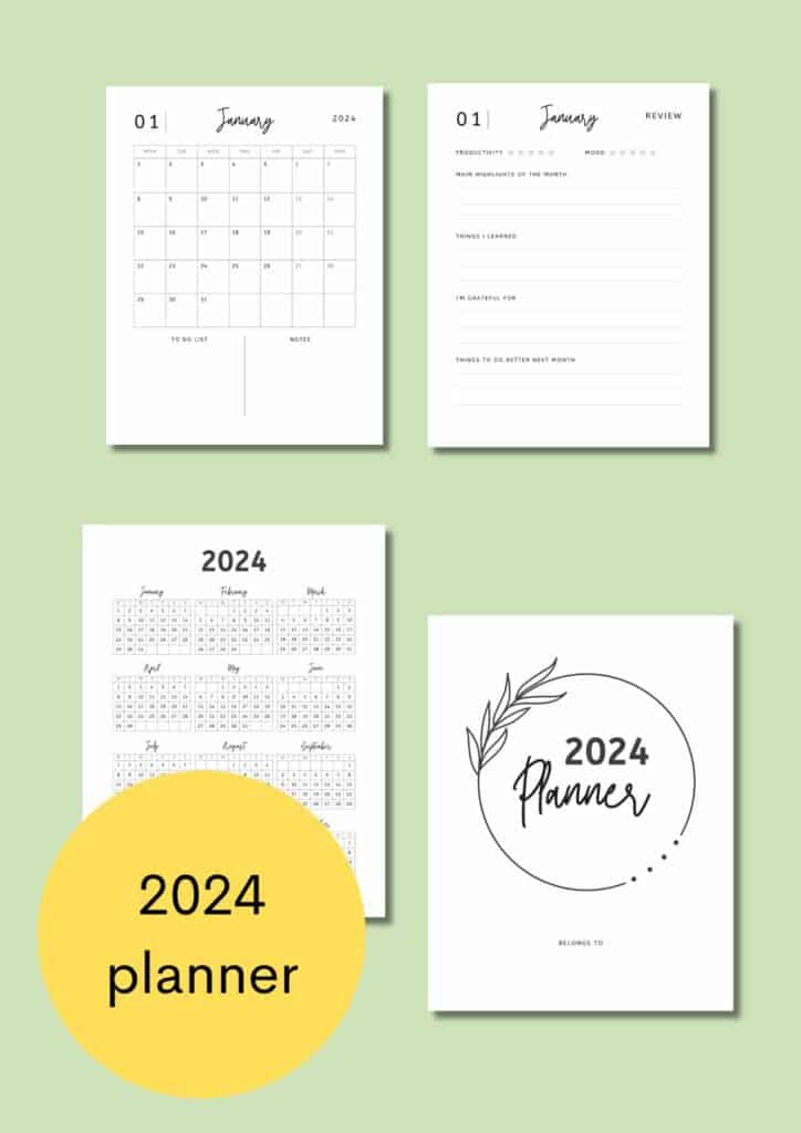 2024 black and white planner