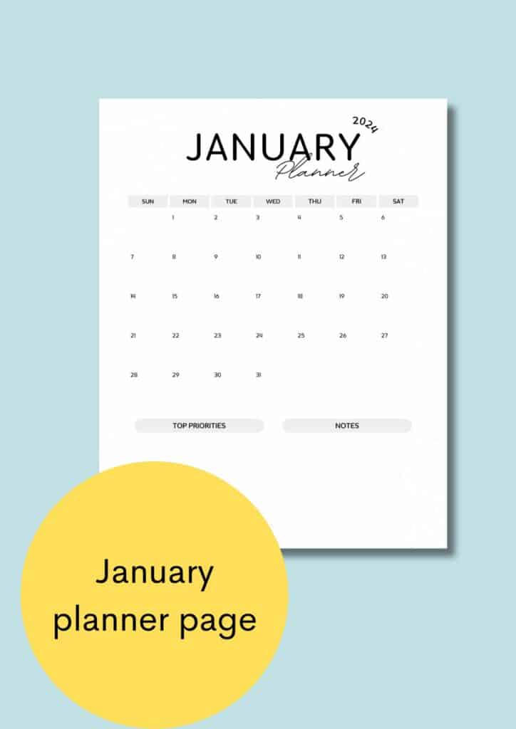 January 2024 planner page
