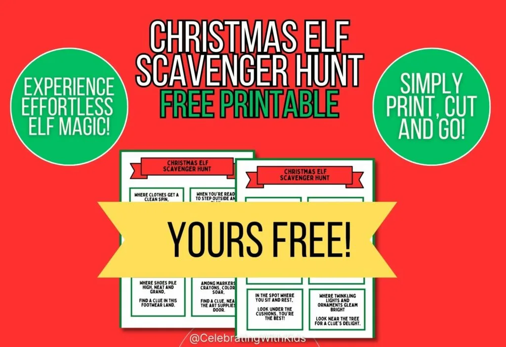 Christmas elf scavenger hunt free printable mockup