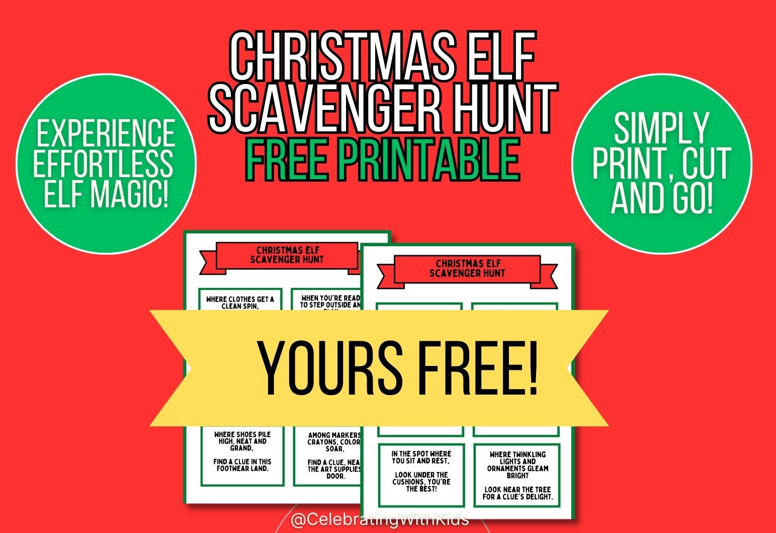 Christmas Elf Scavenger Hunt - Free Printable - Celebrating With Kids