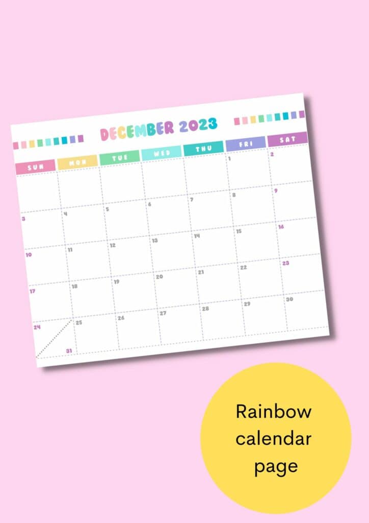 december 2023 monthly calendar page