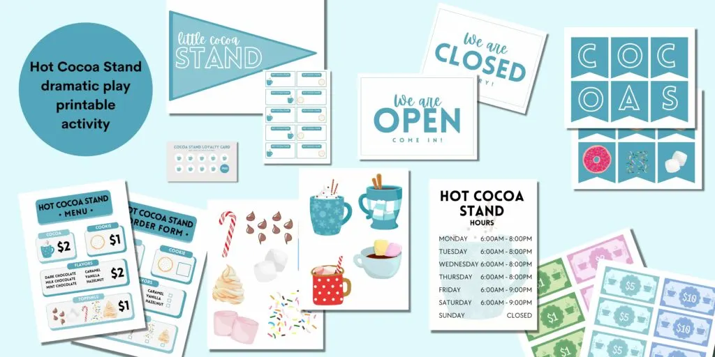 Hot Cocoa Stand dramatic play printable activity banner