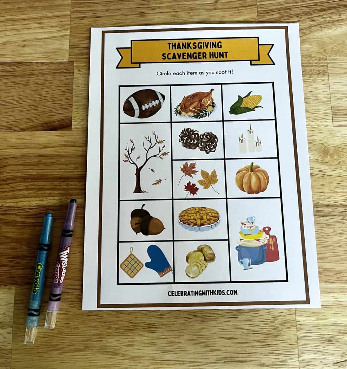 Thanksgiving scavenger hunt for kids - free printable! - Celebrating ...