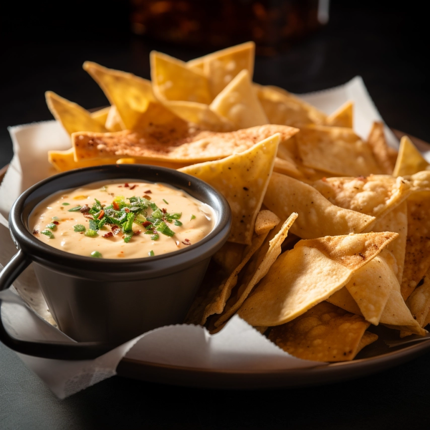 crispy tortilla chips and queso