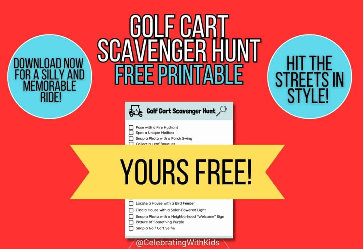 Golf cart scavenger hunt free printable! Celebrating with kids