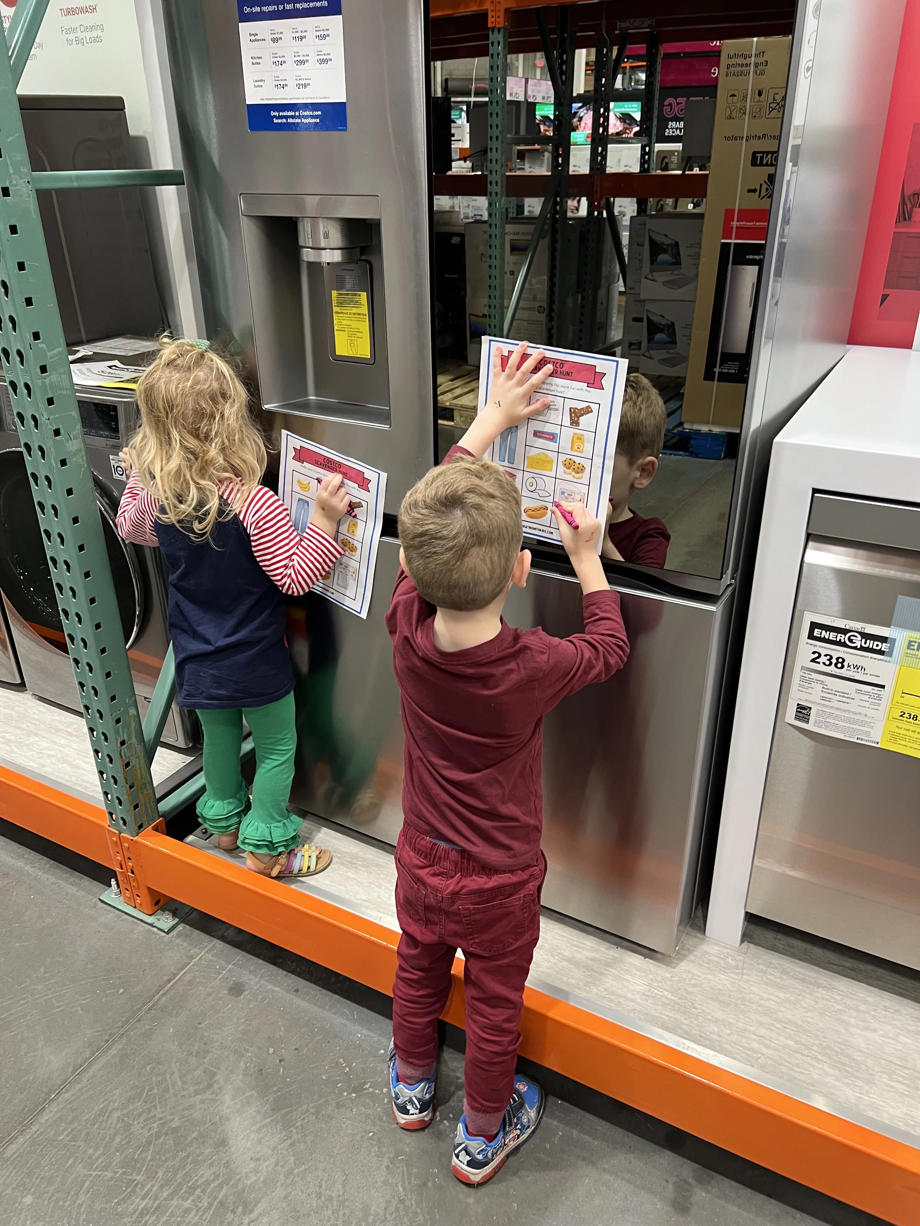 kids doing costco scavenger hunt