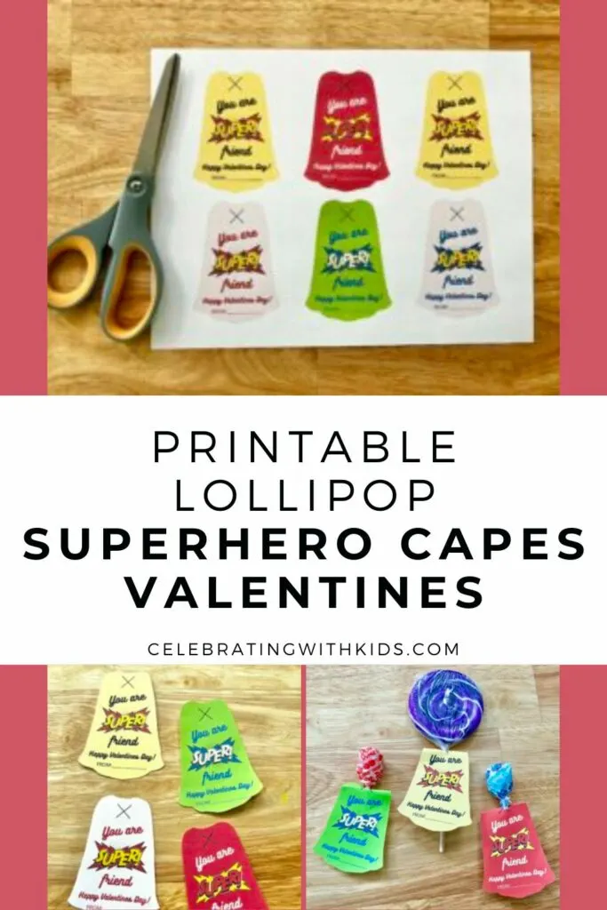 Printable Lollipop Superhero Capes Valentines
