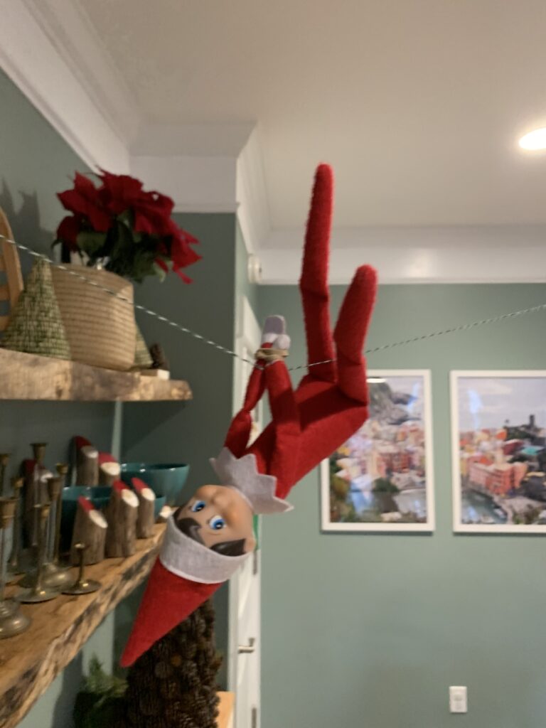 elf on the shelf on a zipline