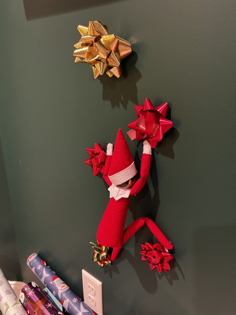 elf on the shelf rock climbing bows