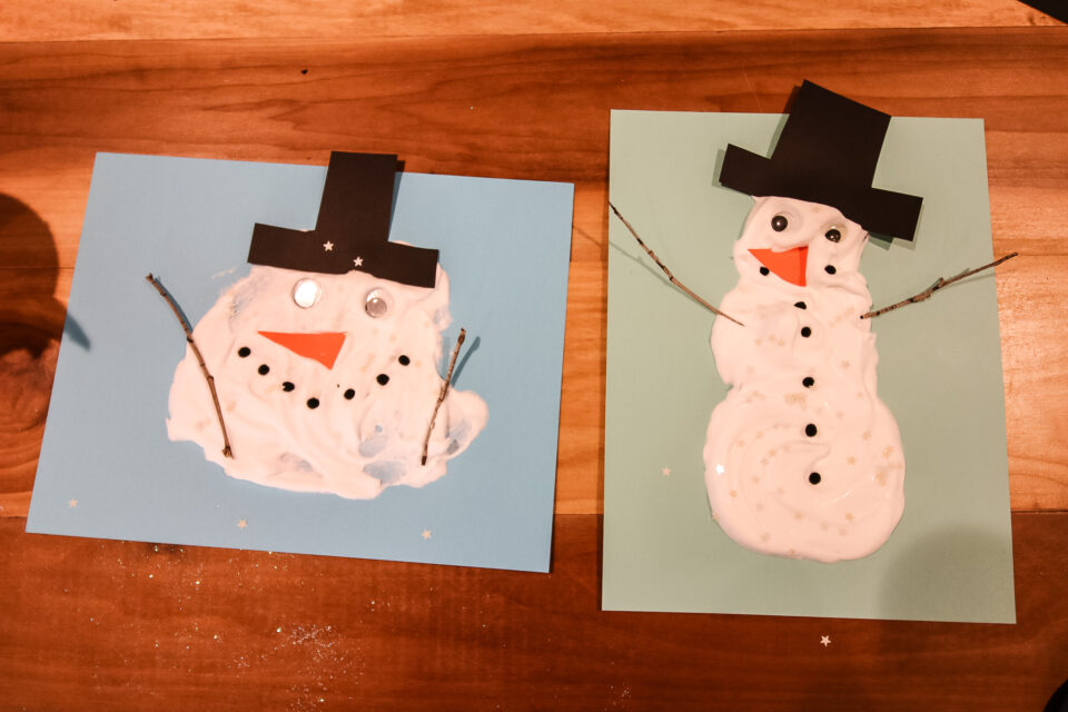 Puffy Paint Melting Snowman Craft for kids - Celebrating with kids