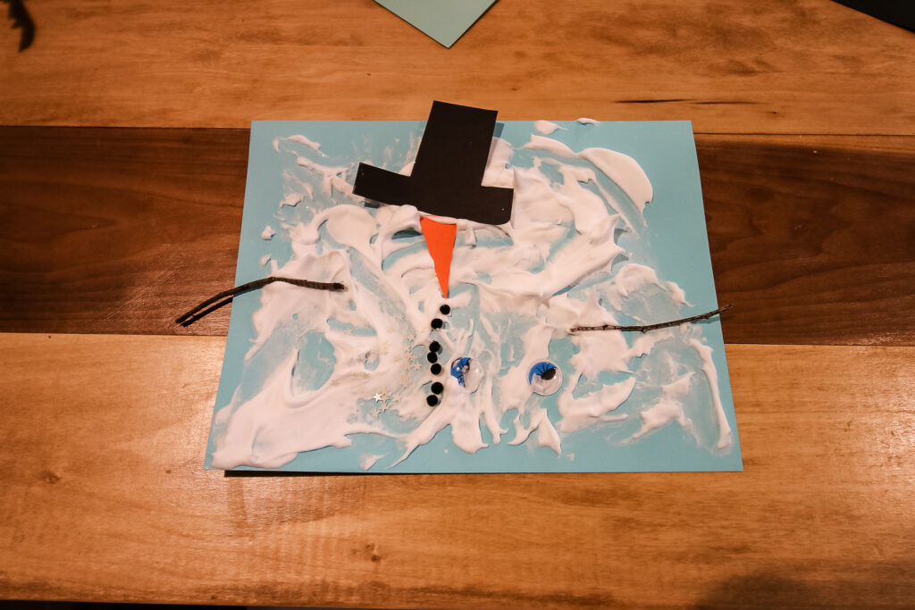 melted snowman kids craft with homemade puffy paint