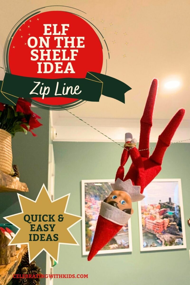 Elf on the Shelf idea: easy zipline - Celebrating with kids